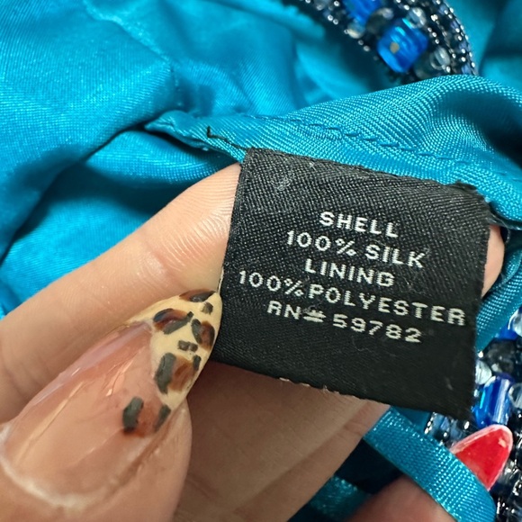 Adrianna Papell Blue Halter Dress with Beaded Details for Prom or Formal - Picture 12 of 16